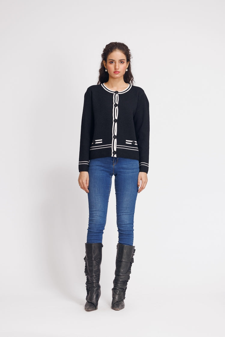 Picture of Ellena - Round Neck Cardigan Sweater - Available at Raja Sahib