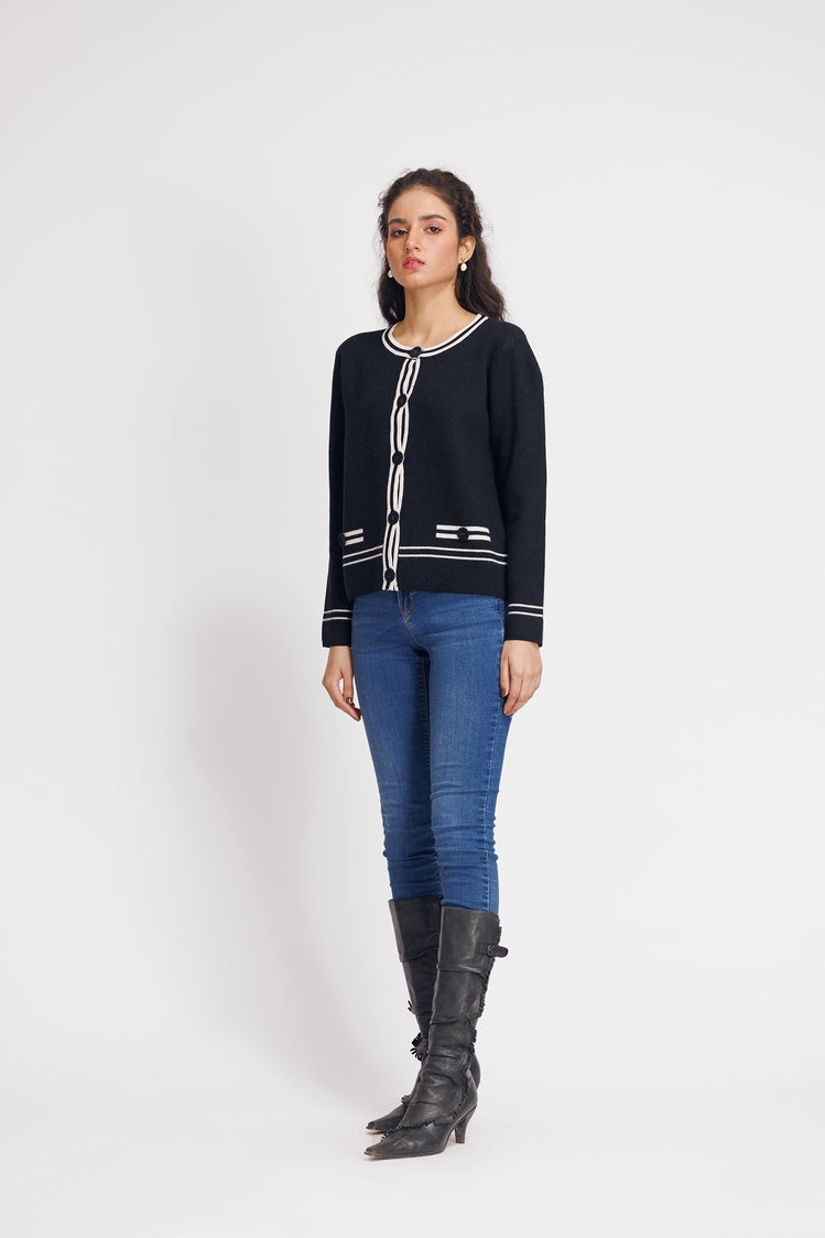 Picture of Ellena - Round Neck Cardigan Sweater - Available at Raja Sahib