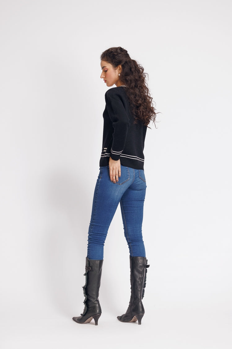 Picture of Ellena - Round Neck Cardigan Sweater - Available at Raja Sahib
