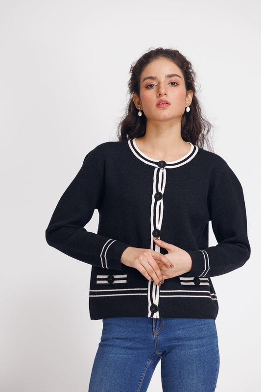 Picture of Ellena - Round Neck Cardigan Sweater - Available at Raja Sahib