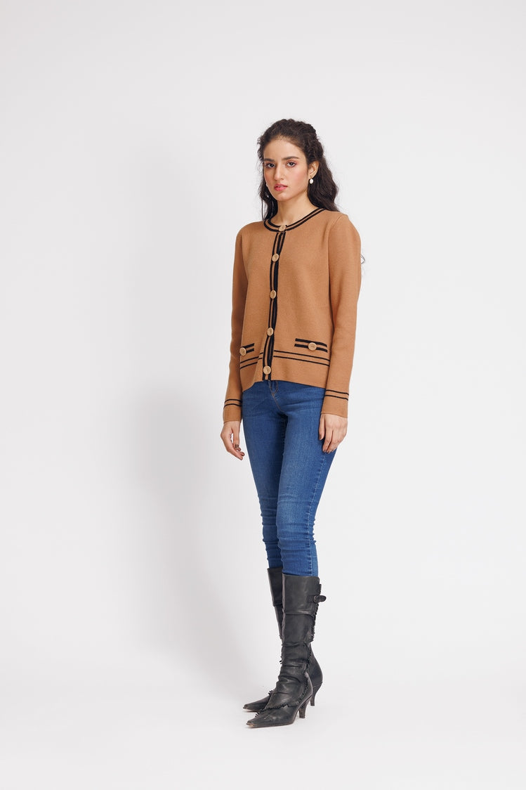 Picture of Ellena - Round Neck Cardigan Sweater - Available at Raja Sahib
