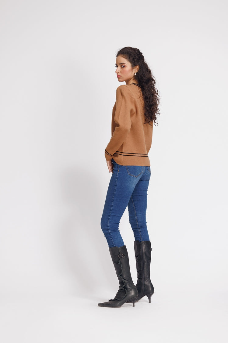 Picture of Ellena - Round Neck Cardigan Sweater - Available at Raja Sahib