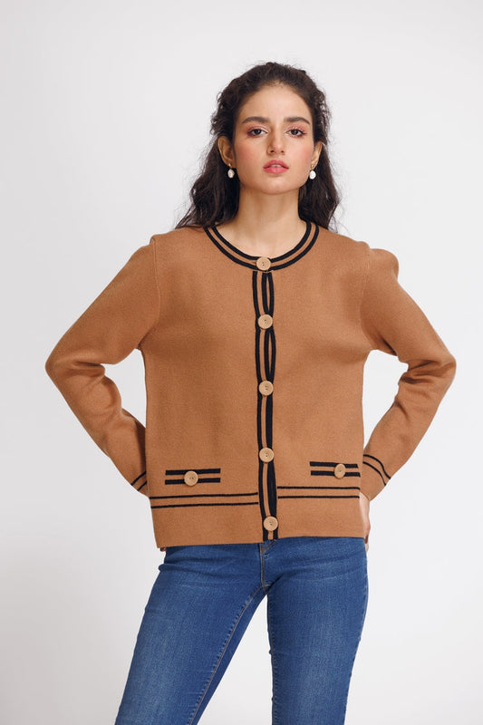 Picture of Ellena - Round Neck Cardigan Sweater - Available at Raja Sahib