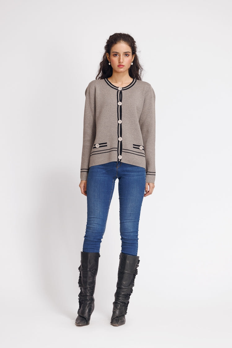 Picture of Ellena - Round Neck Cardigan Sweater - Available at Raja Sahib