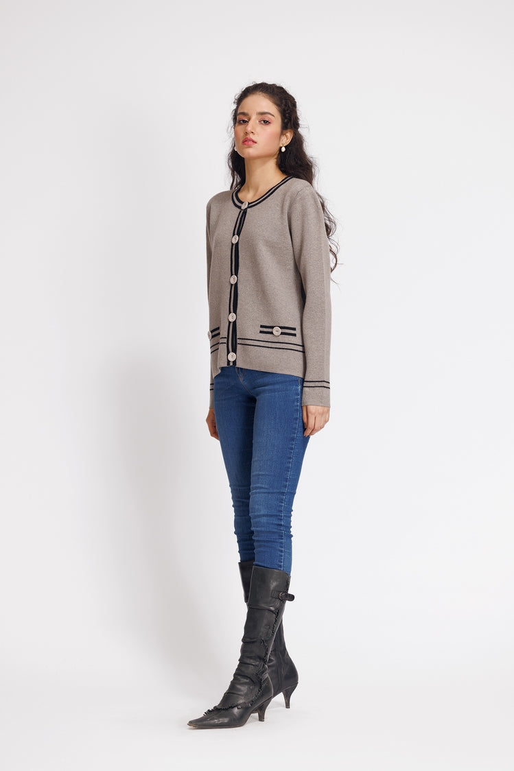 Picture of Ellena - Round Neck Cardigan Sweater - Available at Raja Sahib