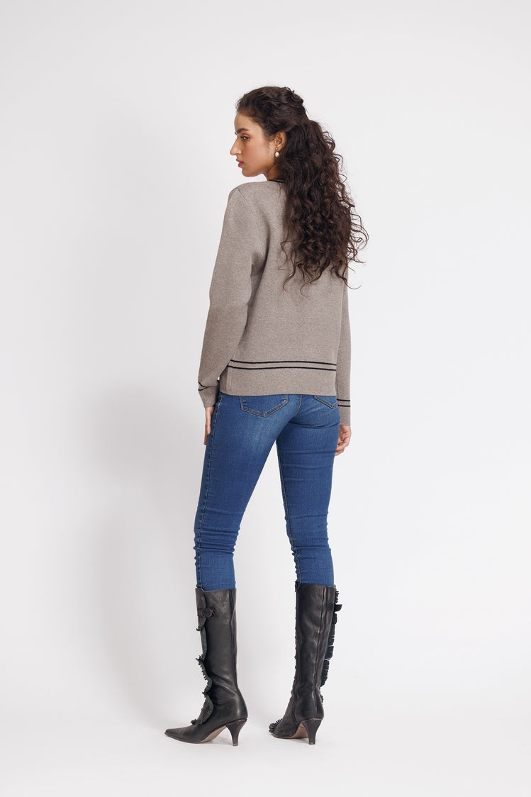 Picture of Ellena - Round Neck Cardigan Sweater - Available at Raja Sahib