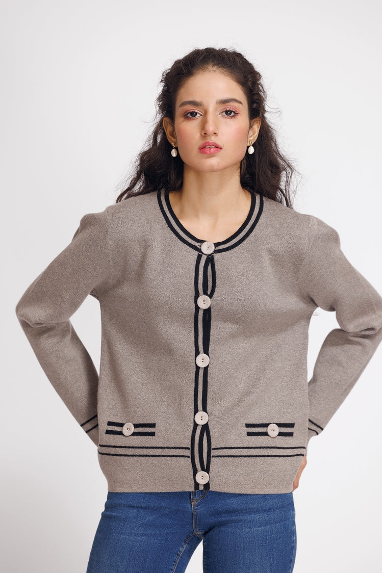 Picture of Ellena - Round Neck Cardigan Sweater - Available at Raja Sahib