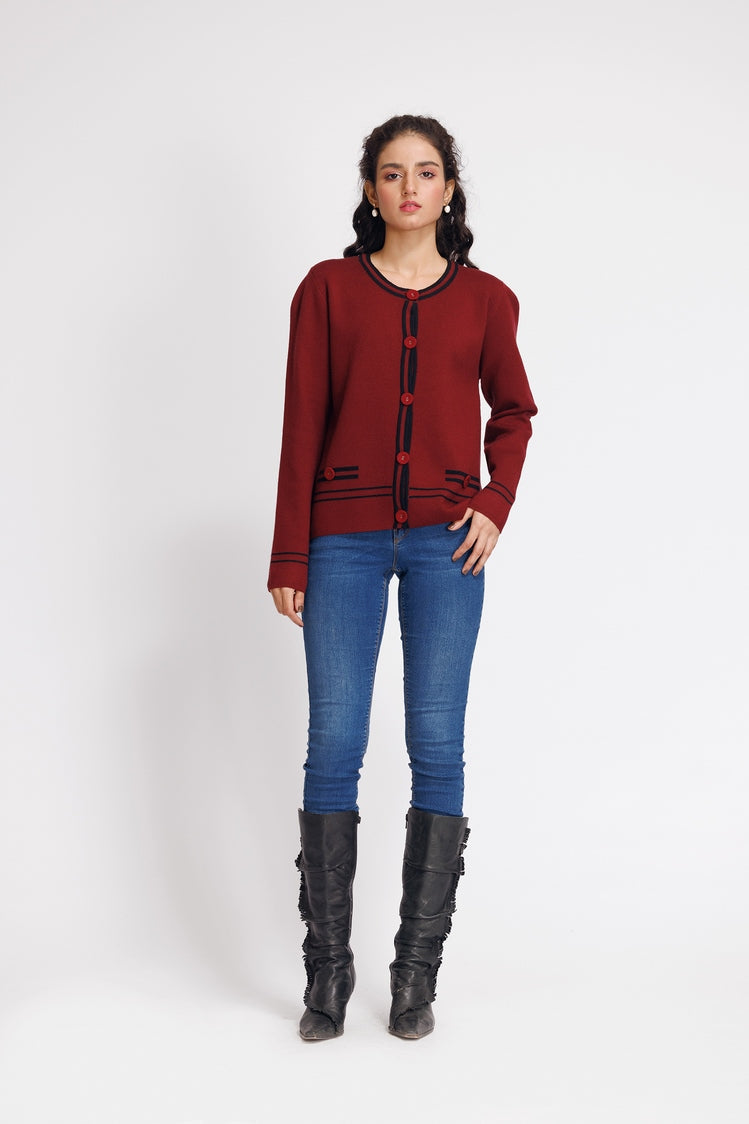 Picture of Ellena - Round Neck Cardigan Sweater - Available at Raja Sahib