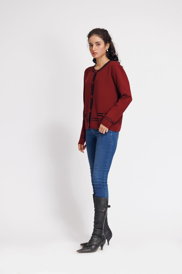 Picture of Ellena - Round Neck Cardigan Sweater - Available at Raja Sahib