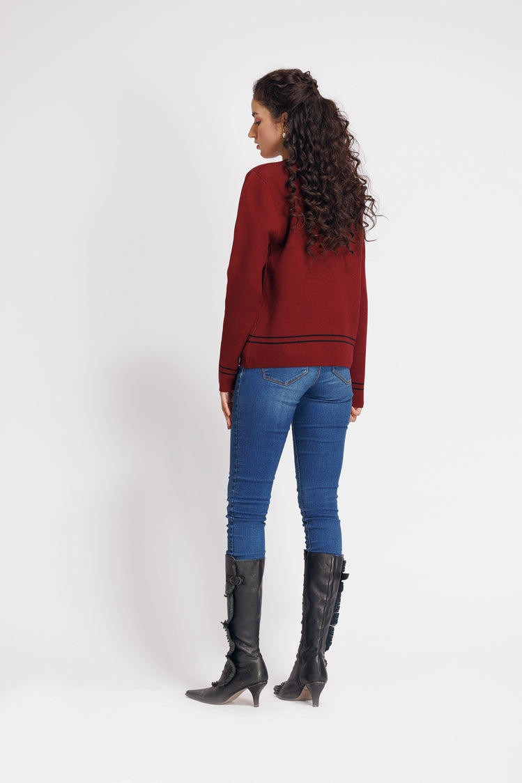 Picture of Ellena - Round Neck Cardigan Sweater - Available at Raja Sahib