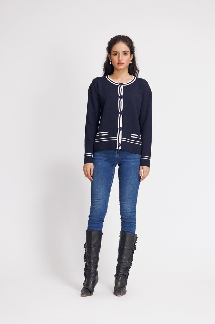 Picture of Ellena - Round Neck Cardigan Sweater - Available at Raja Sahib