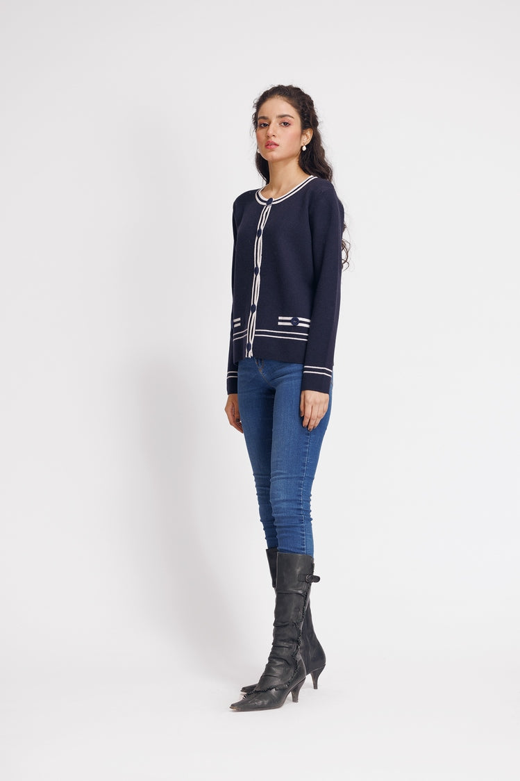 Picture of Ellena - Round Neck Cardigan Sweater - Available at Raja Sahib