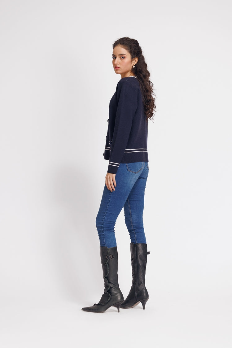 Picture of Ellena - Round Neck Cardigan Sweater - Available at Raja Sahib