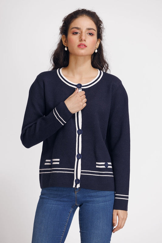 Picture of Ellena - Round Neck Cardigan Sweater - Available at Raja Sahib