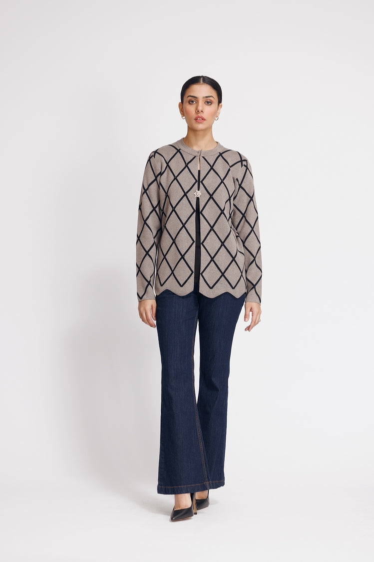Picture of Ellena - Round Neck Cardigan Sweater - Available at Raja Sahib