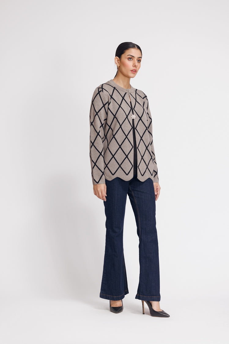 Picture of Ellena - Round Neck Cardigan Sweater - Available at Raja Sahib