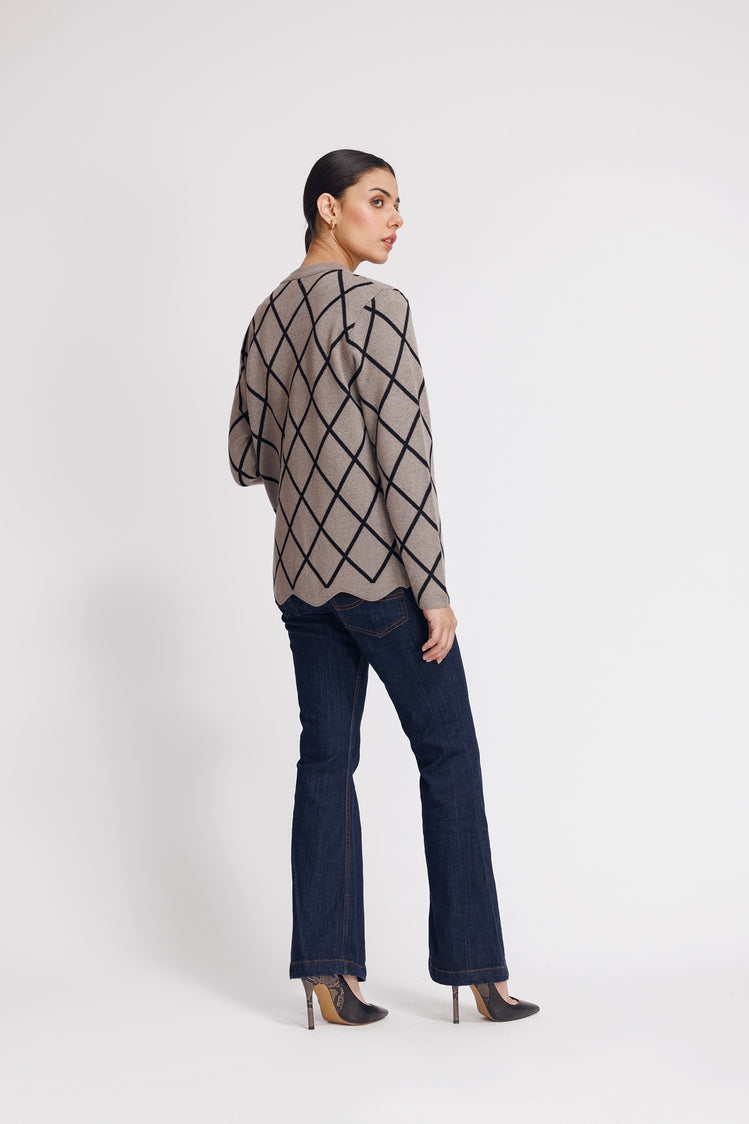 Picture of Ellena - Round Neck Cardigan Sweater - Available at Raja Sahib