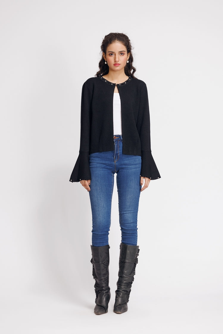 Picture of Ellena - Round Neck Cardigan Sweater - Available at Raja Sahib