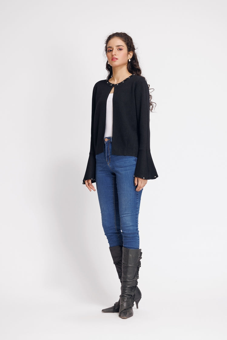 Picture of Ellena - Round Neck Cardigan Sweater - Available at Raja Sahib