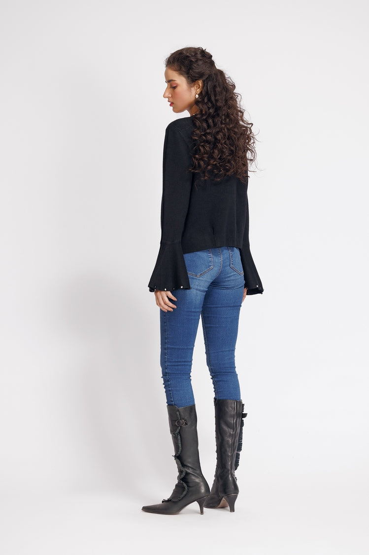 Picture of Ellena - Round Neck Cardigan Sweater - Available at Raja Sahib