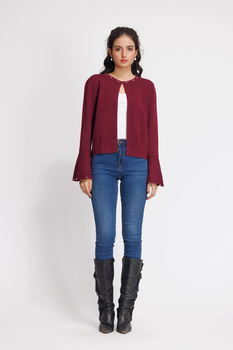 Picture of Ellena - Round Neck Cardigan Sweater - Available at Raja Sahib