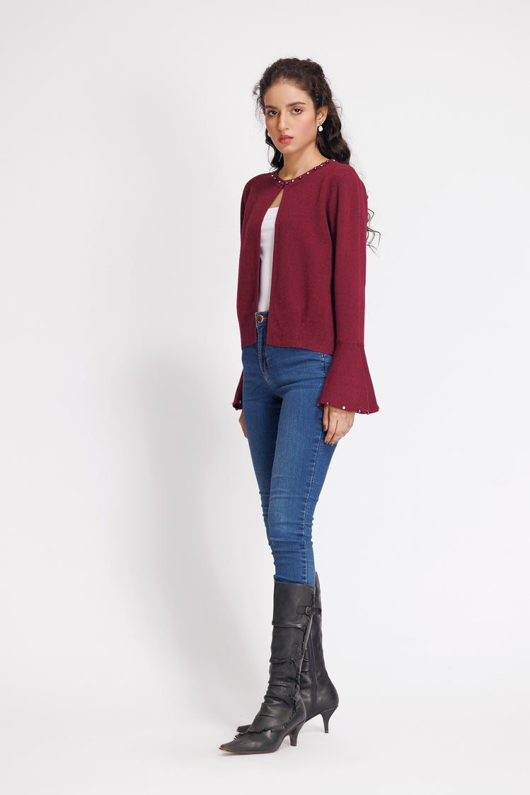 Picture of Ellena - Round Neck Cardigan Sweater - Available at Raja Sahib