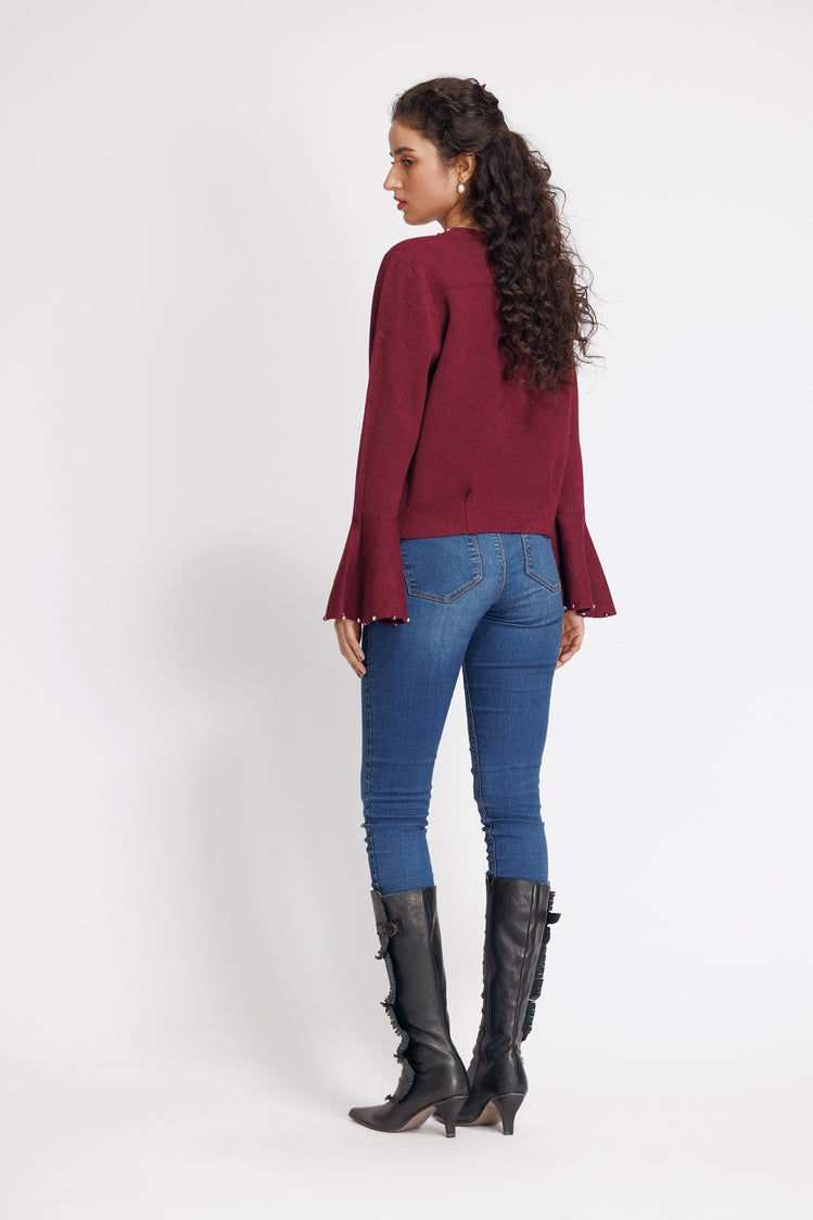 Picture of Ellena - Round Neck Cardigan Sweater - Available at Raja Sahib