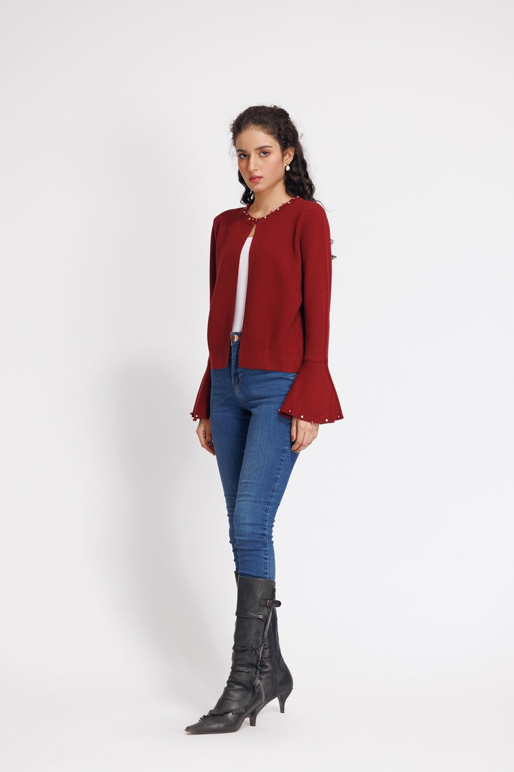 Picture of Ellena - Round Neck Cardigan Sweater - Available at Raja Sahib
