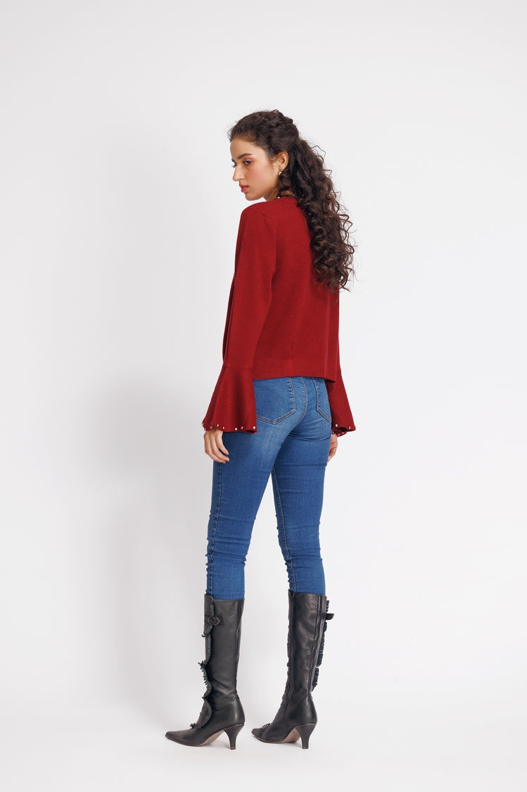 Picture of Ellena - Round Neck Cardigan Sweater - Available at Raja Sahib