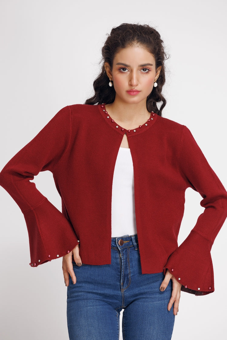 Picture of Ellena - Round Neck Cardigan Sweater - Available at Raja Sahib