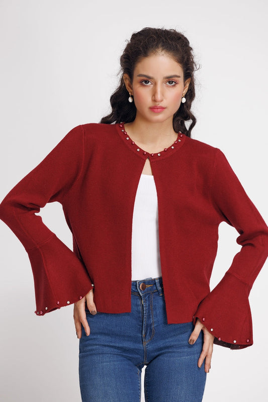 Picture of Ellena - Round Neck Cardigan Sweater - Available at Raja Sahib