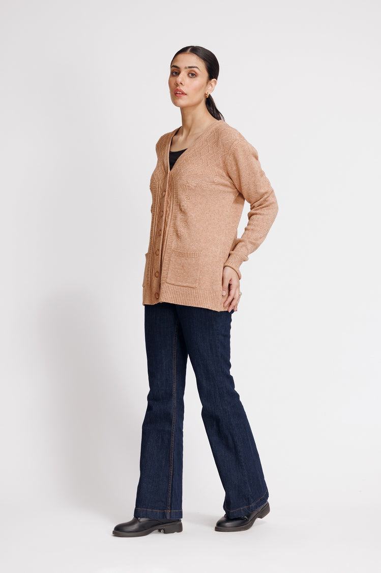 Picture of Ellena - V-Neck Cardigan Sweater - Available at Raja Sahib