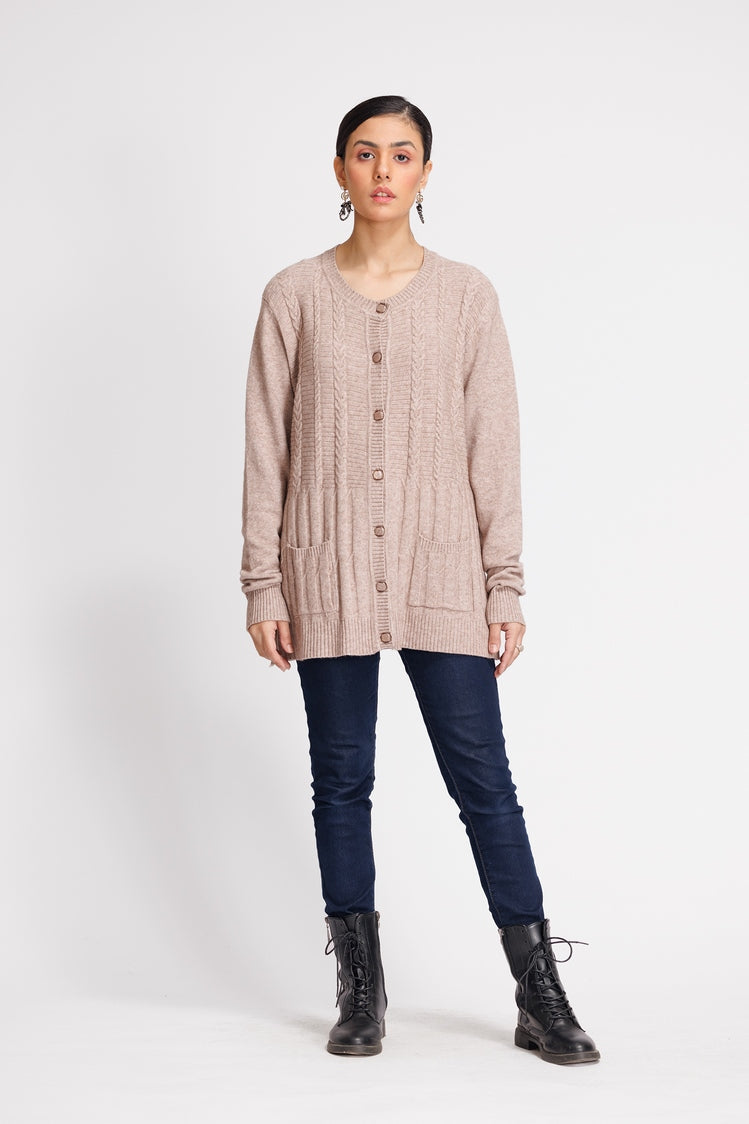 Picture of Ellena - Round Neck Cardigan Sweater - Available at Raja Sahib