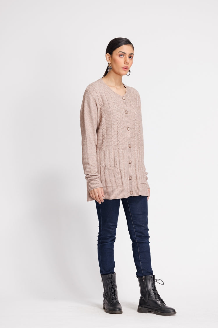 Picture of Ellena - Round Neck Cardigan Sweater - Available at Raja Sahib