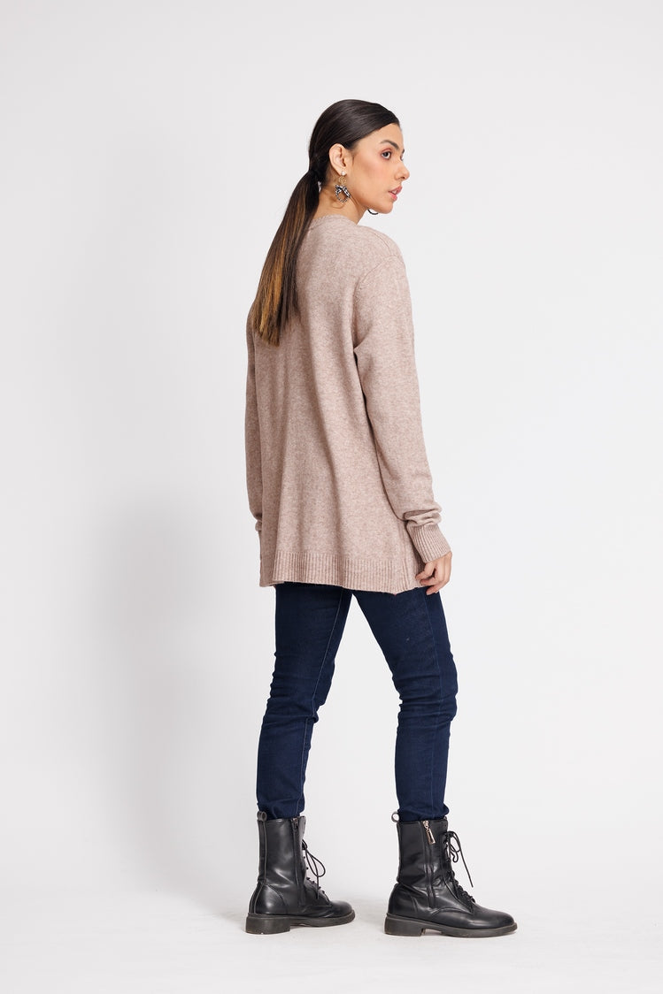 Picture of Ellena - Round Neck Cardigan Sweater - Available at Raja Sahib