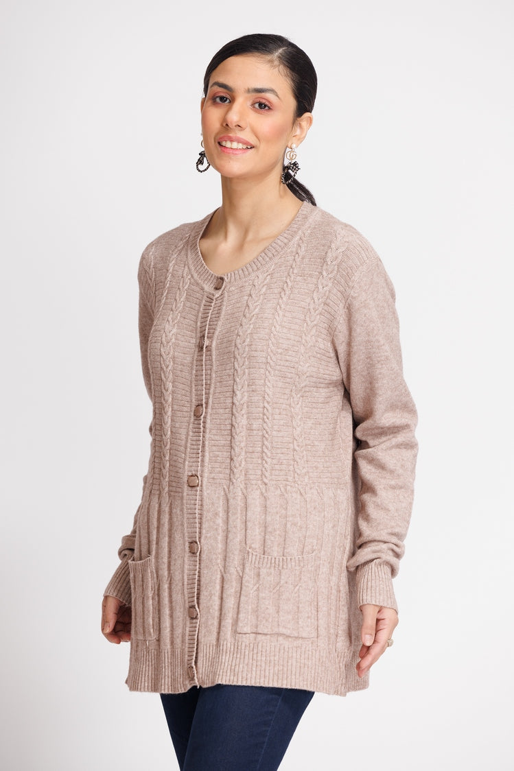 Picture of Ellena - Round Neck Cardigan Sweater - Available at Raja Sahib