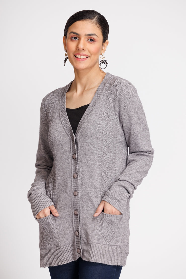 Picture of Ellena - V-Neck Cardigan Sweater - Available at Raja Sahib