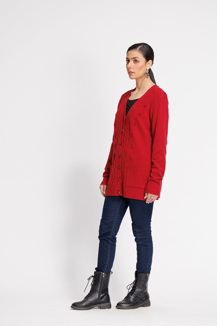 Picture of Ellena - V-Neck Cardigan Sweater - Available at Raja Sahib
