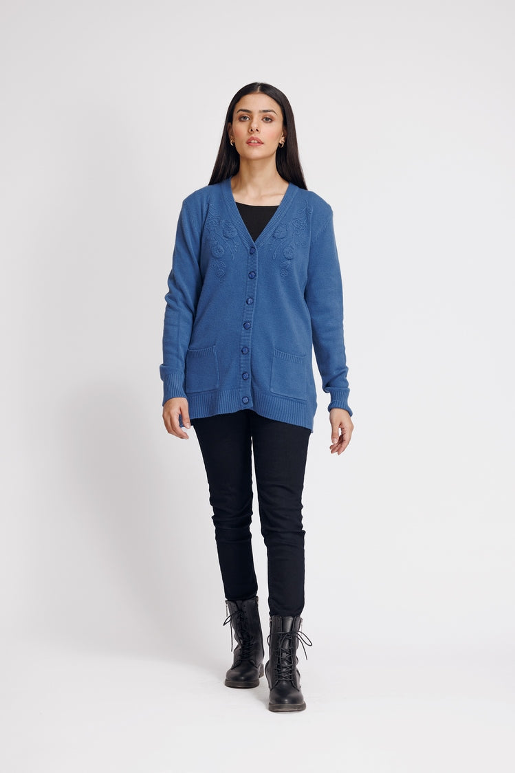 Picture of Ellena - V-Neck Cardigan Sweater - Available at Raja Sahib