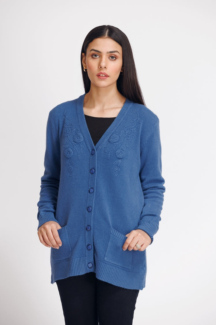 Picture of Ellena - V-Neck Cardigan Sweater - Available at Raja Sahib