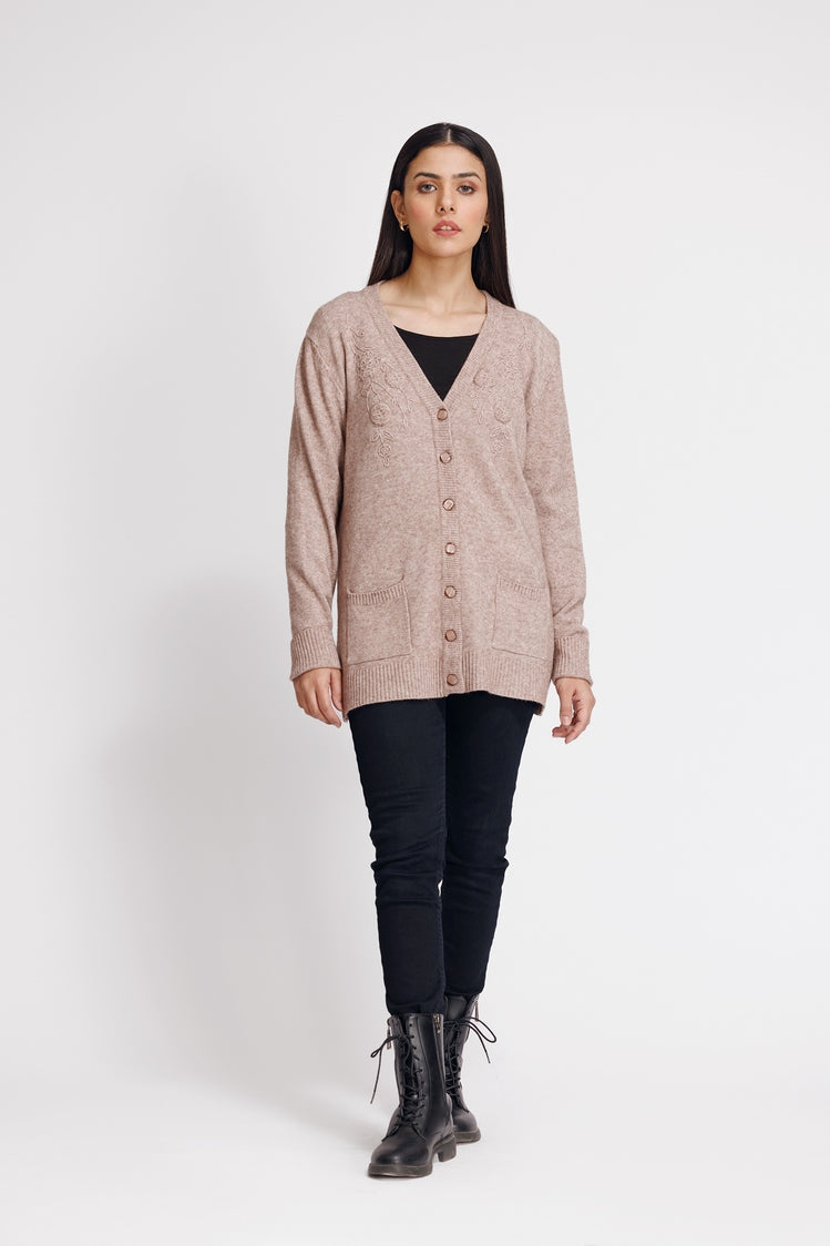 Picture of Ellena - V-Neck Cardigan Sweater - Available at Raja Sahib