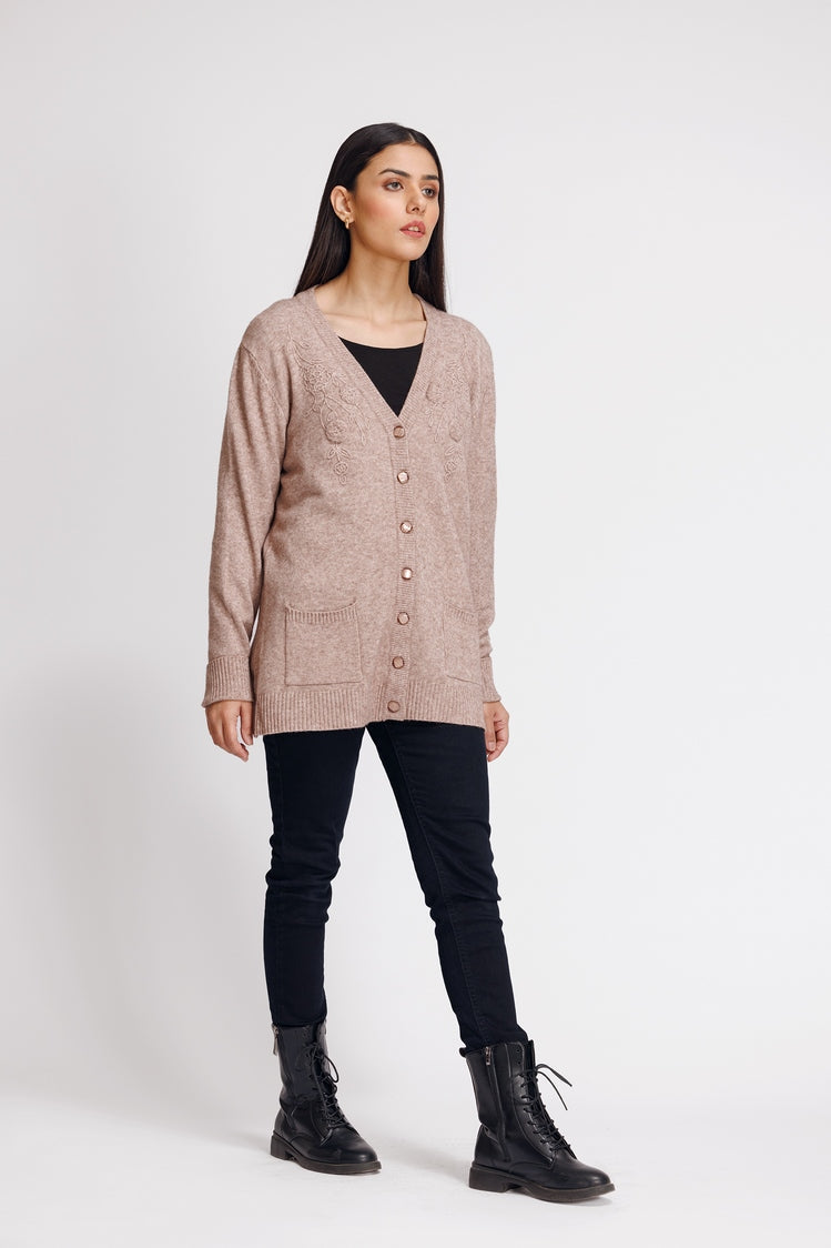 Picture of Ellena - V-Neck Cardigan Sweater - Available at Raja Sahib