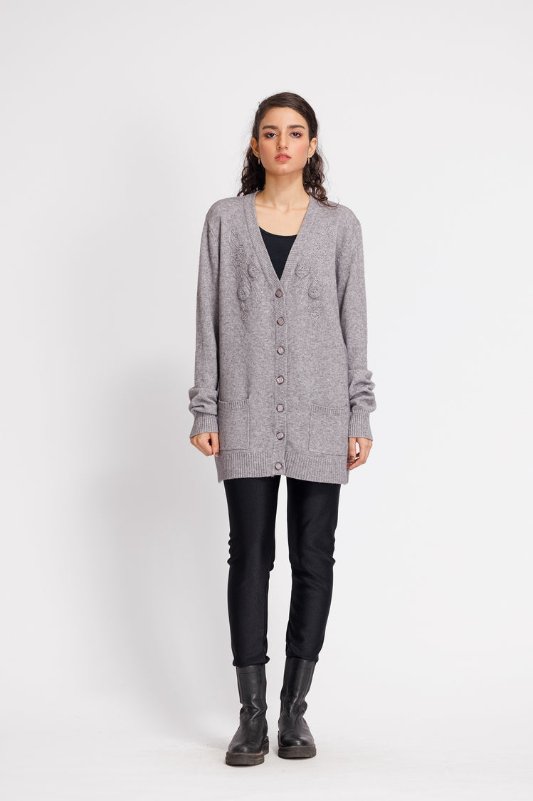 Picture of Ellena - V-Neck Cardigan Sweater - Available at Raja Sahib