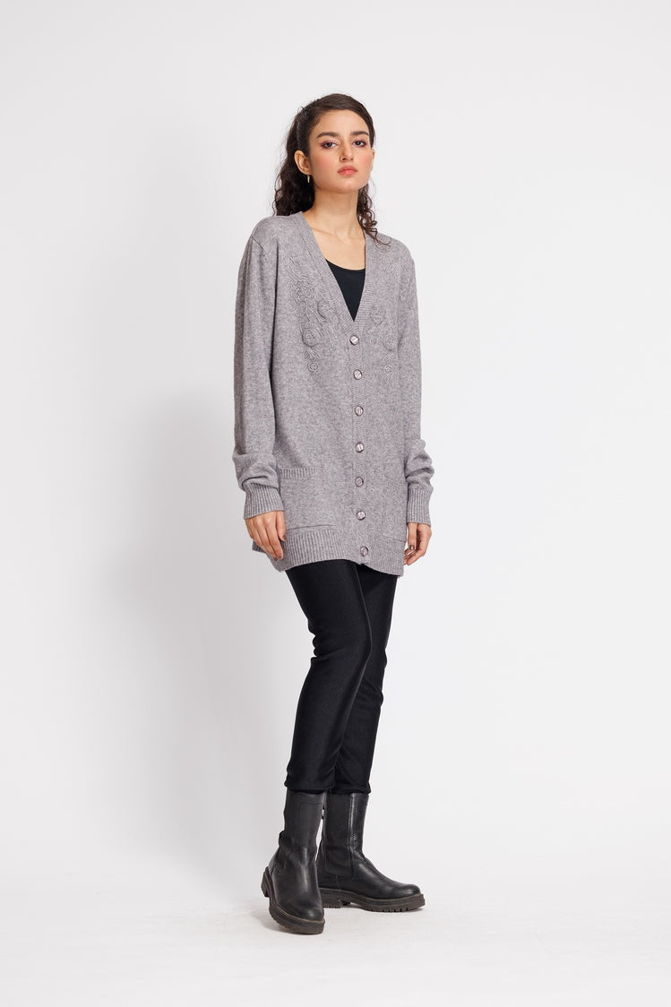 Picture of Ellena - V-Neck Cardigan Sweater - Available at Raja Sahib