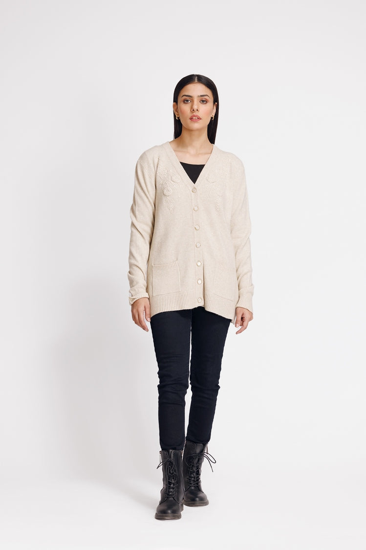 Picture of Ellena - V-Neck Cardigan Sweater - Available at Raja Sahib