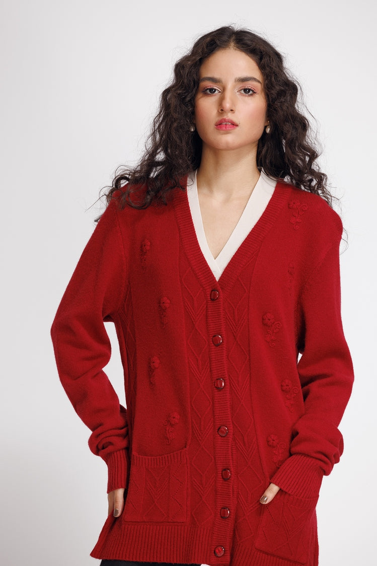 Picture of Ellena - V-Neck Cardigan Sweater - Available at Raja Sahib