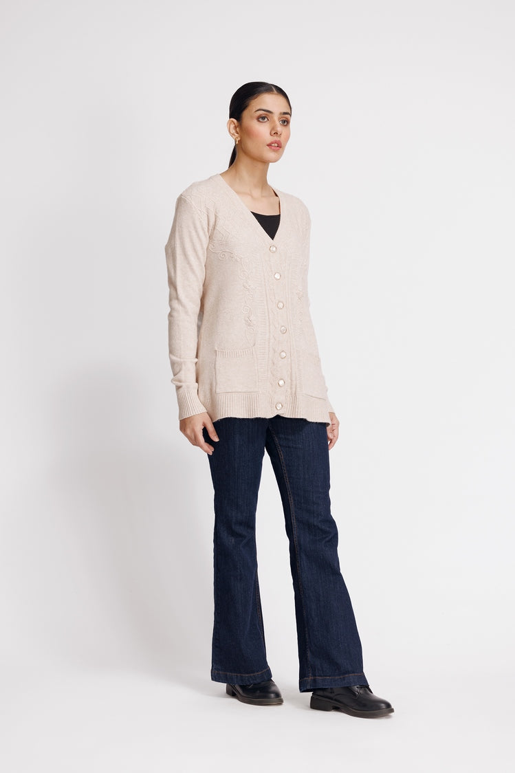Picture of Ellena - V-Neck Cardigan Sweater - Available at Raja Sahib