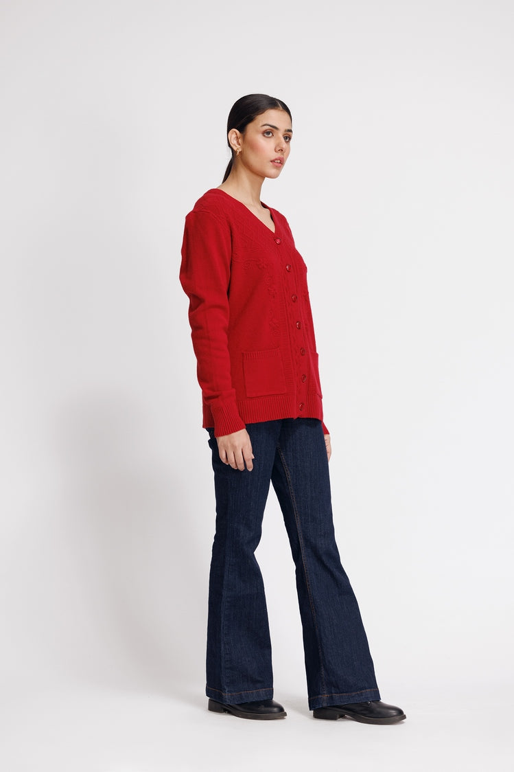 Picture of Ellena - V-Neck Cardigan Sweater - Available at Raja Sahib