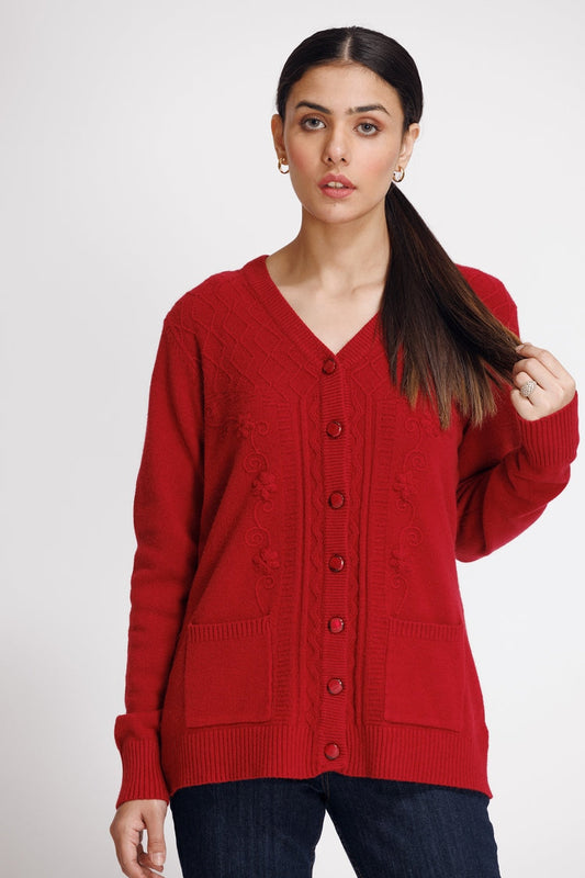 Picture of Ellena - V-Neck Cardigan Sweater - Available at Raja Sahib