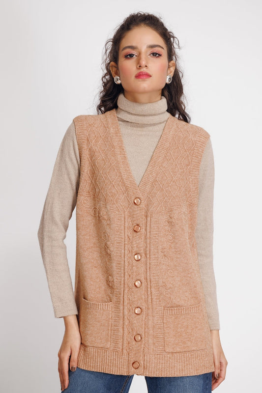 Picture of Ellena - V-Neck Cardigan Sweater - Available at Raja Sahib